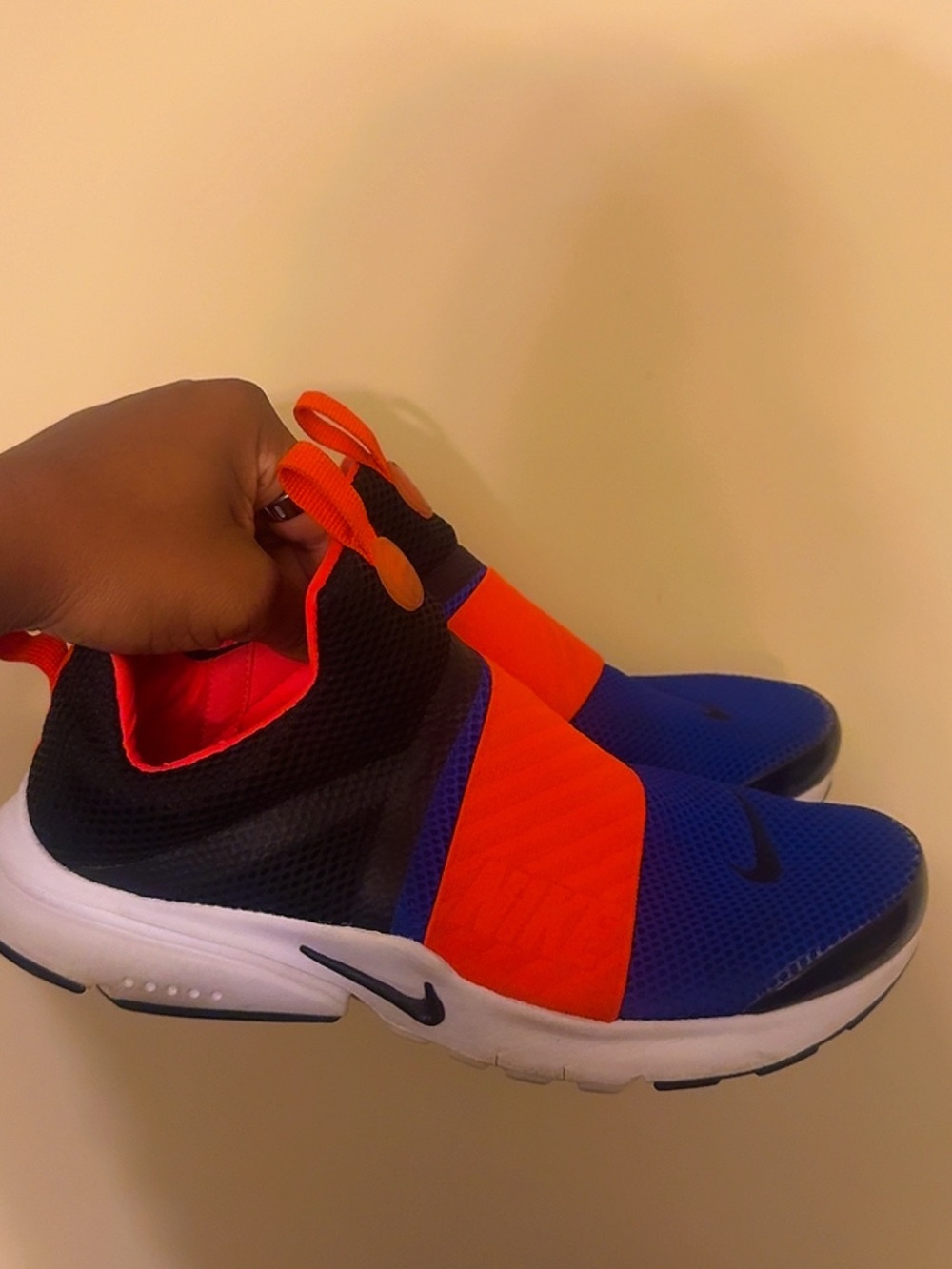 Nike Youth Athletic Slip-On Shoes in Blue and Orange with Black Accents